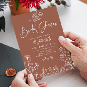 Wildflower Burnt Orange Terracotta Bridal Shower Invitation
