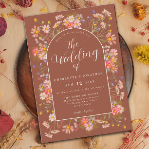 Wildflower Burnt Orange Terracotta Fall Wedding Invitation