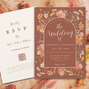Wildflower Burnt Orange Terracotta Fall Wedding Invitation