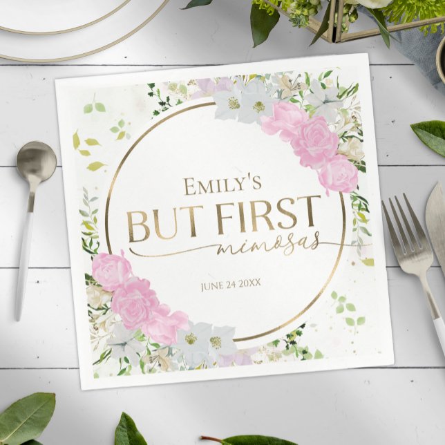 Wildflower But First Mimosas Bridal Shower Napkin (Creator Uploaded)