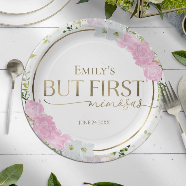 Wildflower But First Mimosas Bridal Shower Paper Plate (Creator Uploaded)