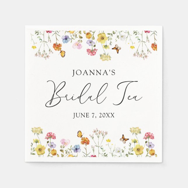 Wildflower Butterflies Boho Bridal Shower Tea Napkin (Front)