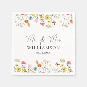 Wildflower Butterflies Boho Mr. & Mrs. Wedding Napkin