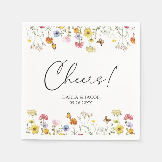 Wildflower Butterflies Boho Wedding Cheers Napkin (Front)