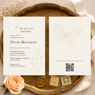 Wildflower Butterflies QR Code Bridal Shower Invitation