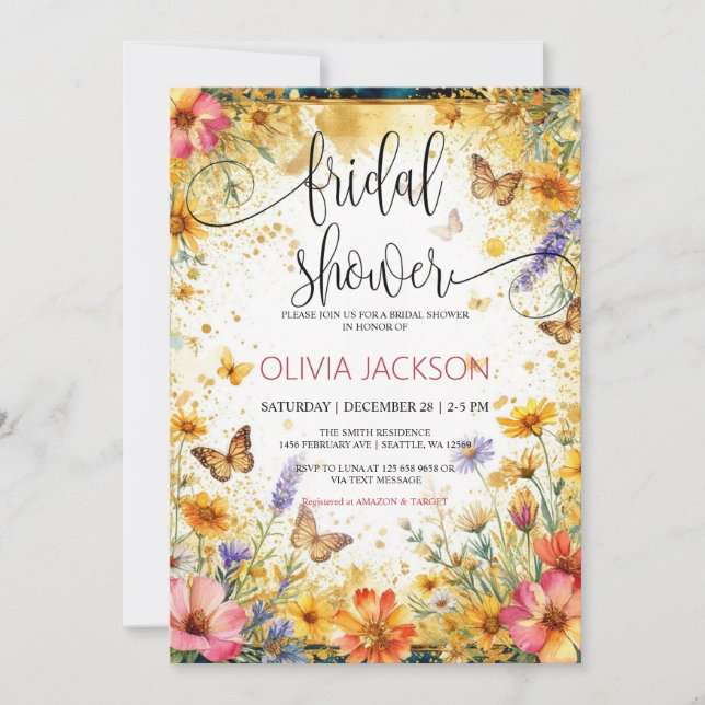 Wildflower Butterflies Summer Btidal Shower Invitation (Front)