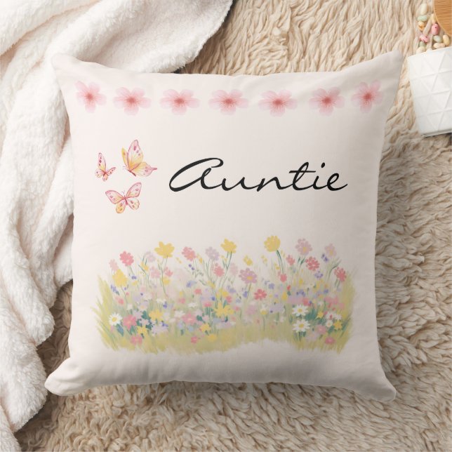 Wildflower Butterfly Auntie Throw Pillow Gift (Blanket)