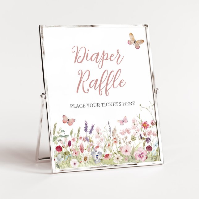 Wildflower Butterfly Baby Shower Diaper Raffle Poster (Boho Butterflies Baby Shower Diaper Raffle Sign)
