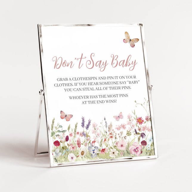 Wildflower Butterfly Baby Shower Don't Say Baby Poster (Boho Butterflies Baby Shower Don't Say Baby Sign)