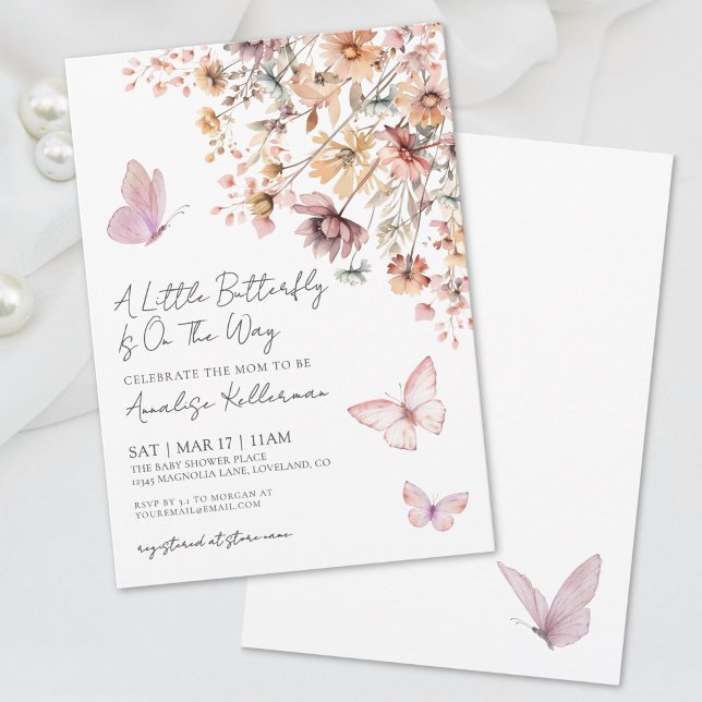 Wildflower Butterfly Baby Shower Invitation (Wildflower Butterfly Baby Shower Invitation)