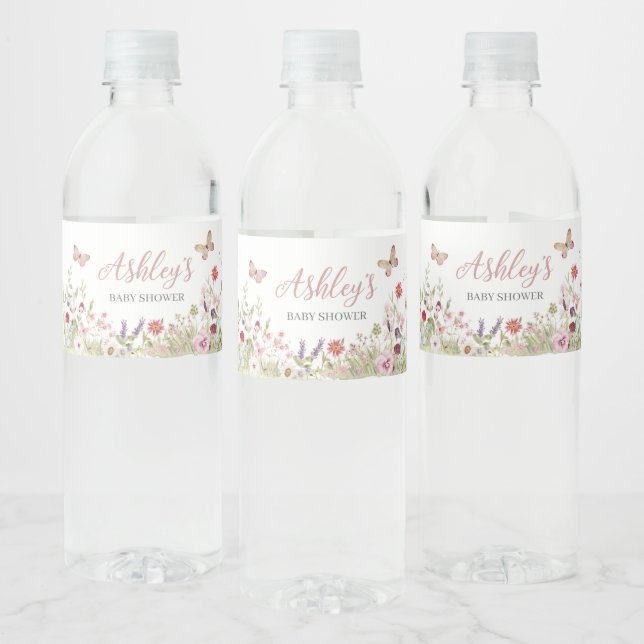 Wildflower Butterfly Baby Shower  Water Bottle Label (Bottles)