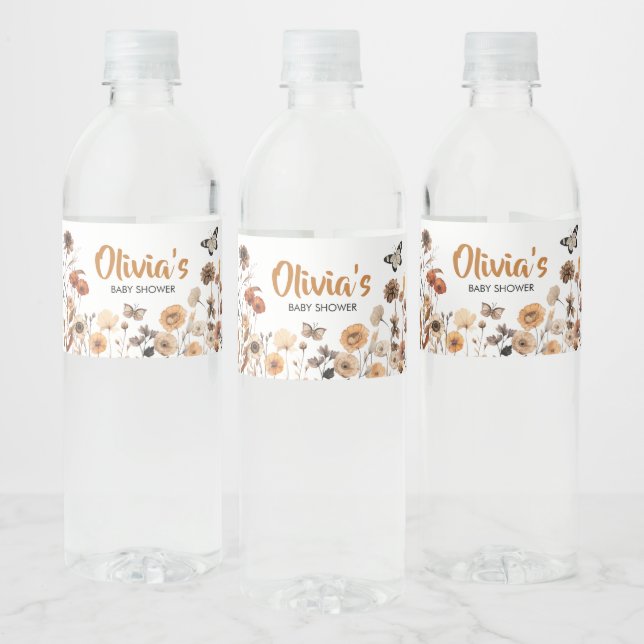 Wildflower Butterfly Baby Shower Water Bottle Label (Bottles)