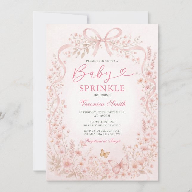 Wildflower Butterfly Baby Sprinkle Invitation (Front)