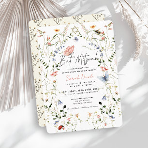 Wildflower Butterfly Bee Bat Mitzvah Invitation