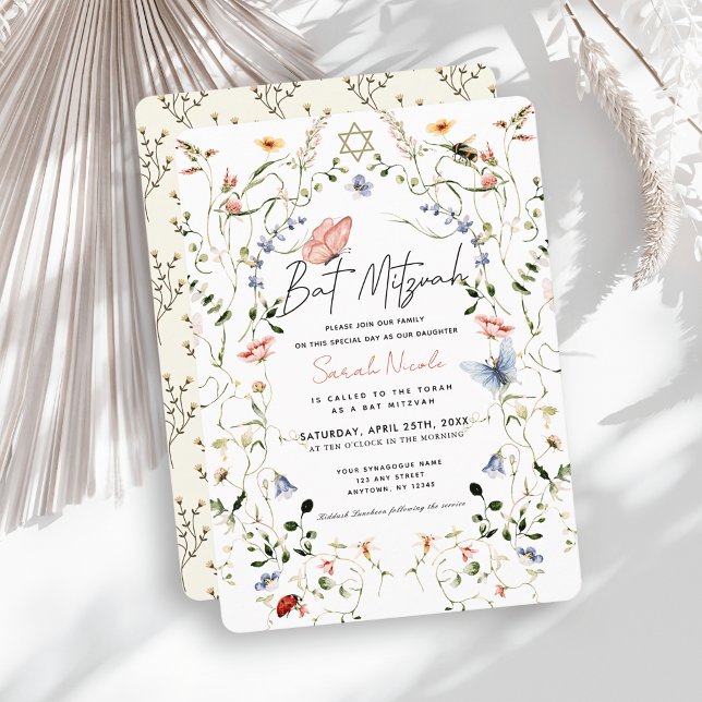 Wildflower Butterfly Bee Bat Mitzvah Invitation (Creator Uploaded)