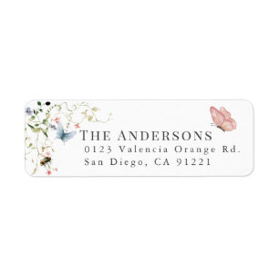 Wildflower Butterfly Bee Watercolor Return Address Label