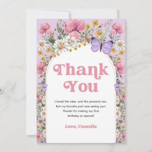 Wildflower Butterfly Birthday Thank You Card