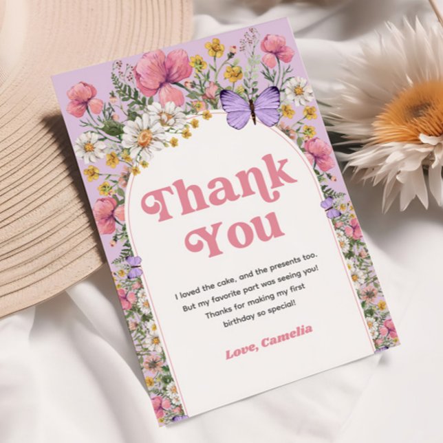 Wildflower Butterfly Birthday Thank You Invitation (Wildflower Butterfly Birthday Thank You)