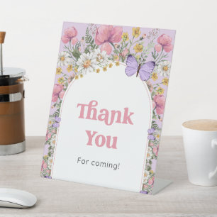 Wildflower Butterfly Birthday Thanks for Coming Pedestal Sign