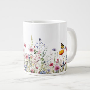 Wildflower Butterfly Botanical Garden Floral Patte Large Coffee Mug