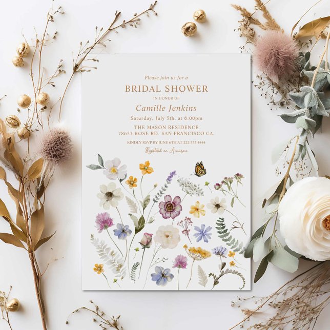 Wildflower Butterfly Bridal Shower  Invitation (Boho Wildflower Butterfly Bridal Shower Invitation)