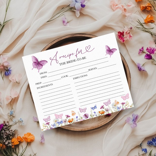 Wildflower Butterfly Bridal Shower Recipe Cards (Creator Uploaded)