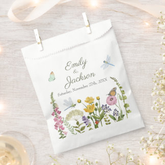 Wildflower Butterfly Dragonfly Watercolor Wedding Favour Bag