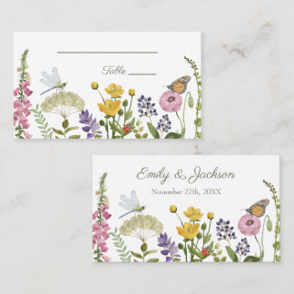 Wildflower Butterfly Dragonfly Watercolor Wedding Place Card