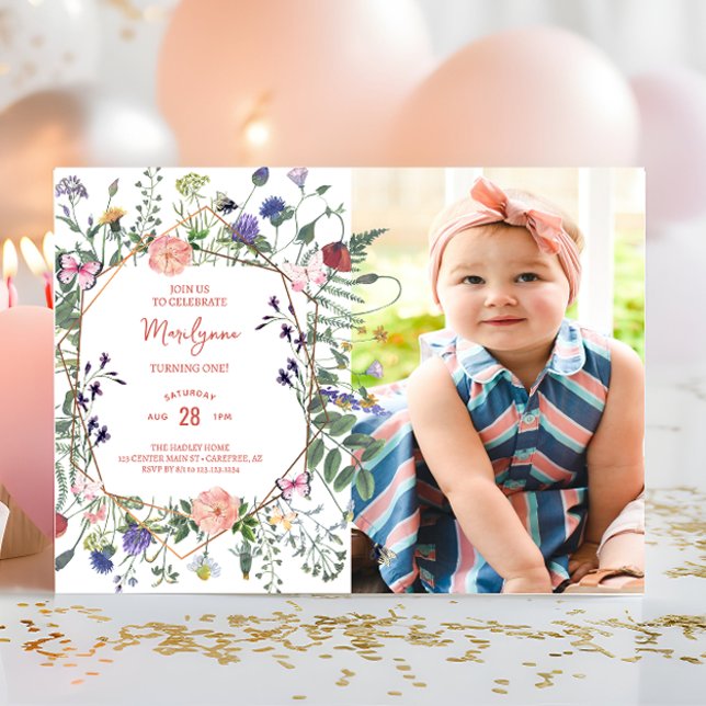 Wildflower Butterfly First Birthday Photo Invitation (Creator Uploaded)