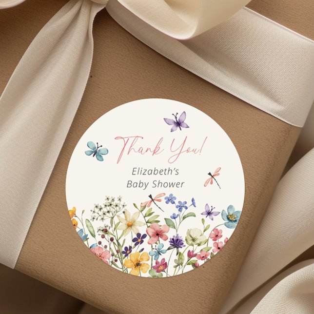 Wildflower Butterfly Garden Baby Shower Classic Round Sticker (Creator Uploaded)
