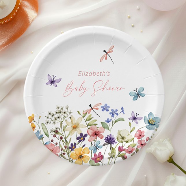 Wildflower Butterfly Garden Baby Shower Paper Plate (Creator Uploaded)