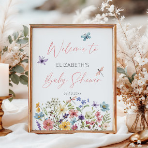 Wildflower Butterfly Garden Baby Shower Welcome Poster