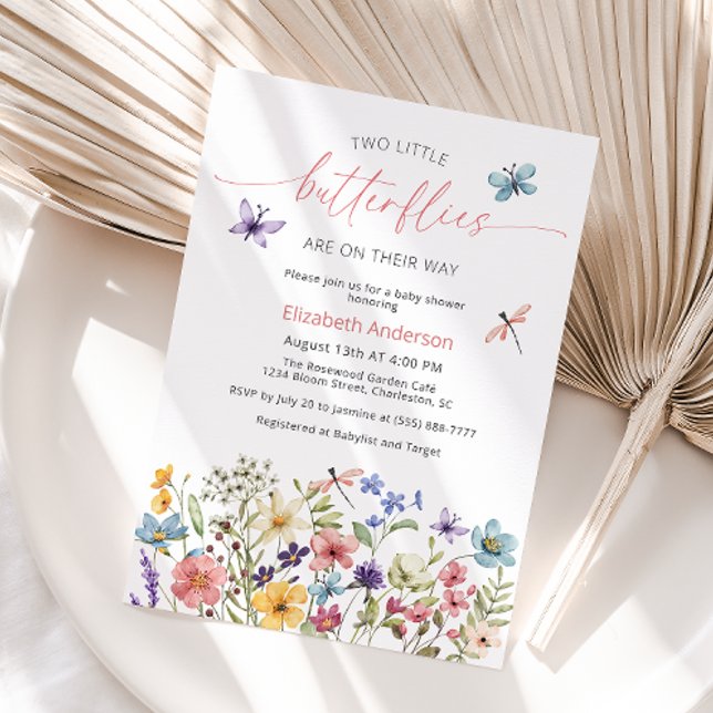 Wildflower Butterfly Garden Twin Baby Shower Invitation (Creator Uploaded)