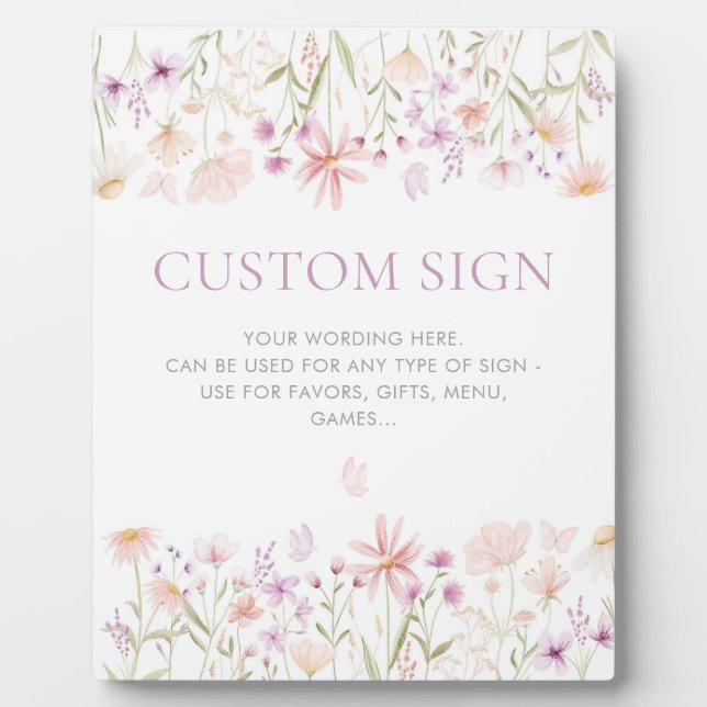 Wildflower Butterfly Girls 1st Birthday Party Sign Plaque (Front)