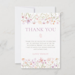 Wildflower Butterfly Girls 1st Birthday Thank You Card