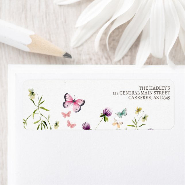 Wildflower Butterfly Return Address Label (Insitu)