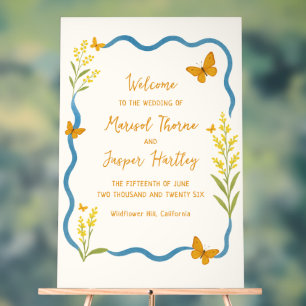 Wildflower Butterfly Wavy Wedding Welcome Sign