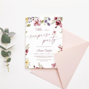 Wildflower Calligraphy Birthday Surprise Party Invitation