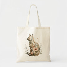 Wildflower Cat Silhouette Tote Bag Floral Boho 