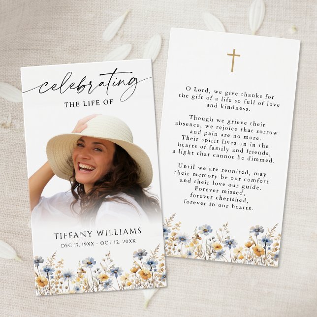Wildflower Celebration of Life Cross Prayer Card (Creator Uploaded)