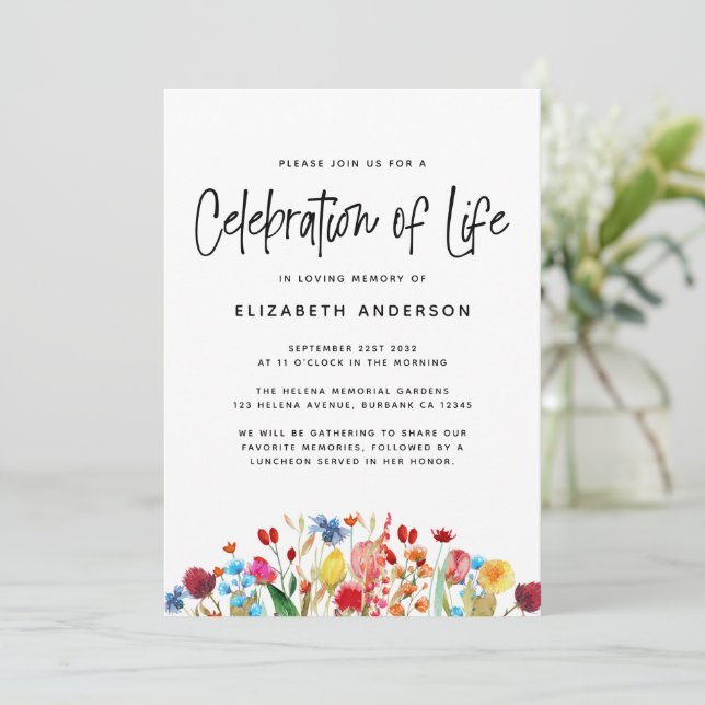 Wildflower Celebration of Life Invitation (Standing Front)