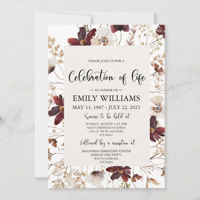 Wildflower Celebration of life Invitation Funeral (Front)