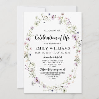 Wildflower Celebration of life Invitation Funeral
