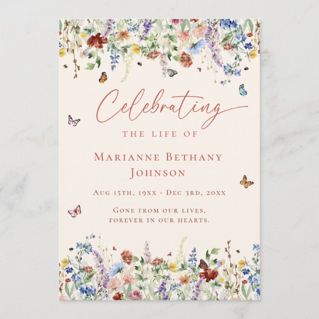 Wildflower Celebration of life Order of Service Program (Front)