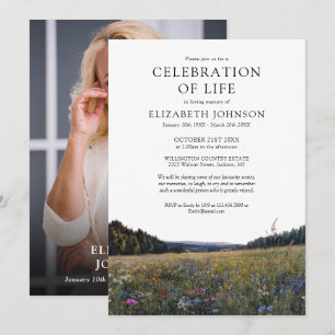 Wildflower Celebration Of Life Photo Funeral  Invitation
