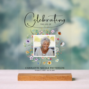 Wildflower Celebration of Life Photo Memorial Acrylic Sign