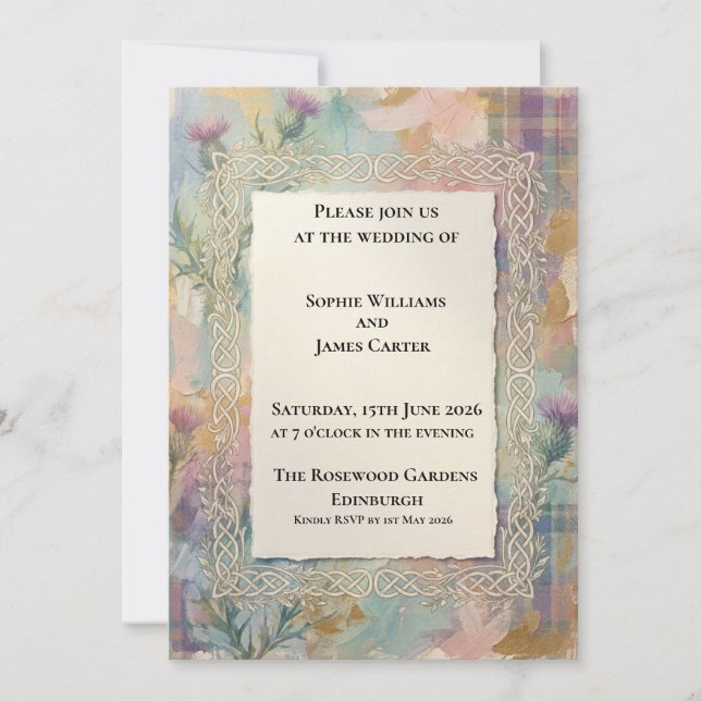 Wildflower Celtic Rope Border Scottish Wedding Invitation (Front)