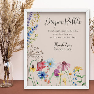 Wildflower Charm Diaper Raffle Sign Baby Shower