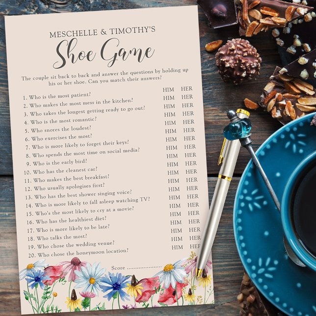 Wildflower Charm Wedding Couples Shower Shoe Game (Shoe Game for couples wedding shower from my Wildflower Charm collection)