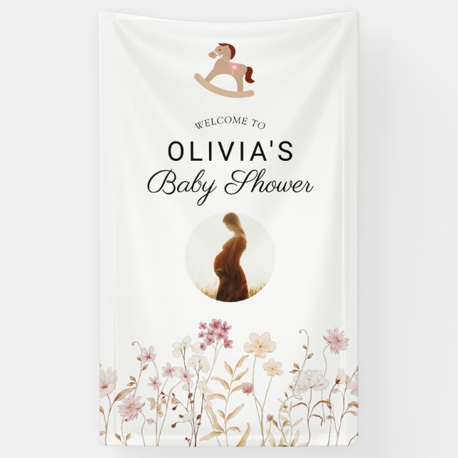 Wildflower Chic Floral Boho White Photo Welcome Banner (Vertical)